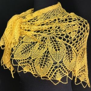 Handknit Lace Beaded Golden Yellow Shawlette Petite Shawl Gift for Her